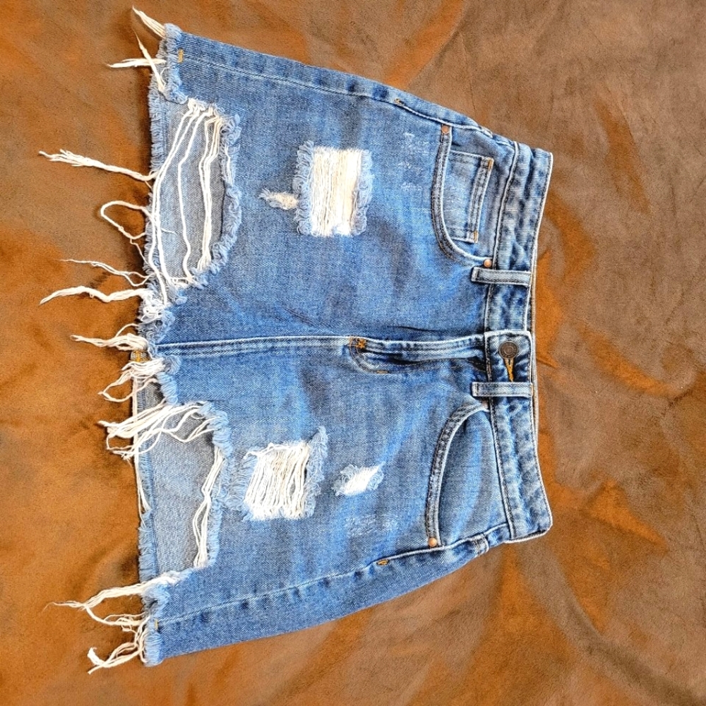 PACSUN high waist distressed mini denim skirt